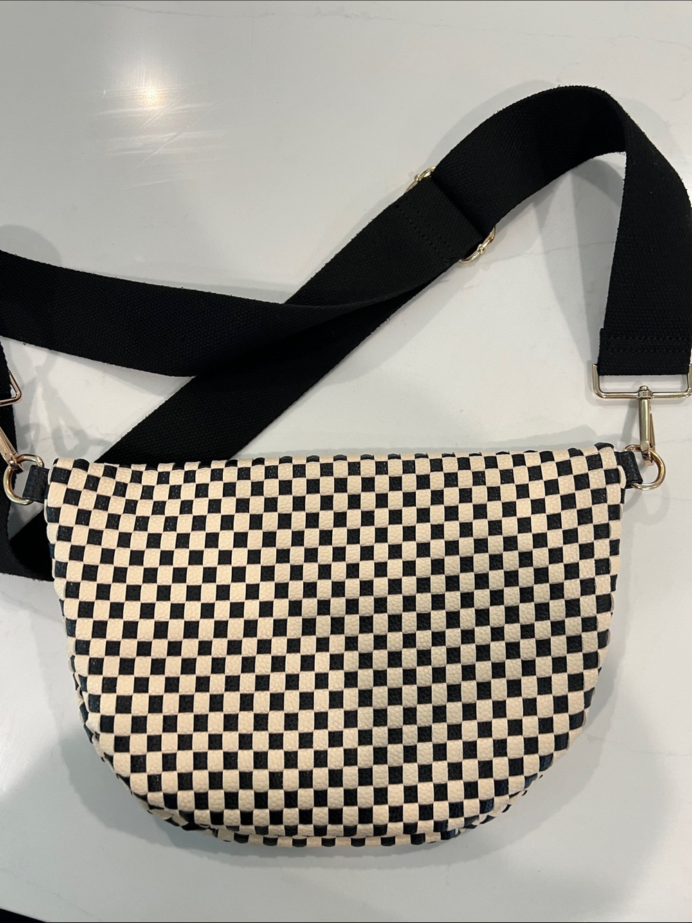 Checkerboard Crossbody Belt Bag - Black & Cream - Picture 5 of 6